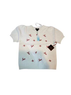 Cynthia Rowley Love-Themed White Short-Sleeve Sweater  Soft, breathable Size L
